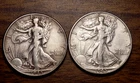 WALKING LIBERTY SILVER HALVES LOT OF 2 AU BETTER GRADES 90% SILVER $1 FACE