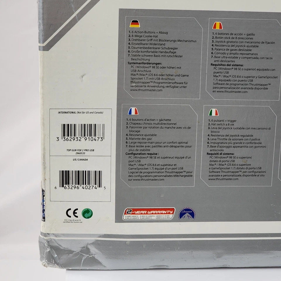 Thrustmaster Top Gun Fox 2 Joystick USB For PC & Mac Flight Stick New Open Box - Image 4 of 4