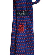 HERMES MEN'S CLASSIC H PRINT TIE 100 SILK BLUE RED 3.5" WIDTH 5416 OA Paris