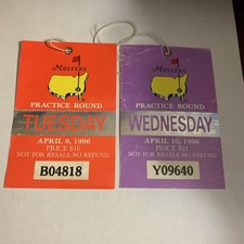 1996 MASTERS Golf Tournament Practice Round Ticket Tiger Woods Nick Faldo