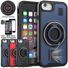 For iPhone 6 Case Shockproof Finger Ring Stand Phone Cover  Tempered Glass