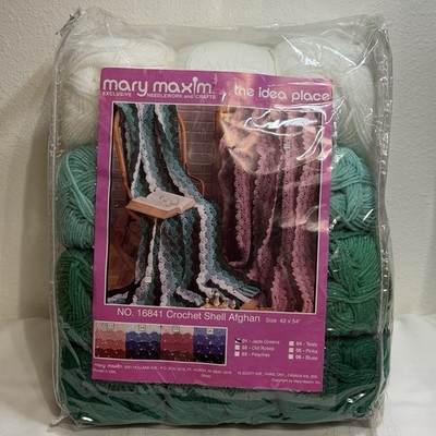 Mary Maxim Crochet Shell Afghan kit 42 x54  Jade Greens No. 16841 Intermediate 