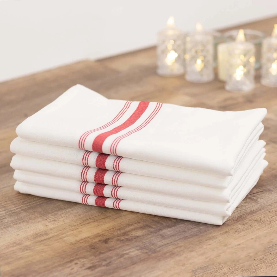 10 pcs Red White Polyester 18x22" TABLE NAPKINS Stripes Wedding Party Kitchen - Image 2 of 4