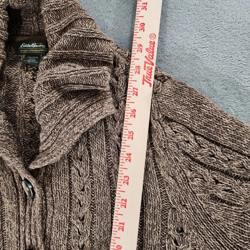 Eddie Bauer Marrón Mármol Botón Frontal Acanalado Cable Túnica Cárdigan Suéter XL Foto 4 de 4