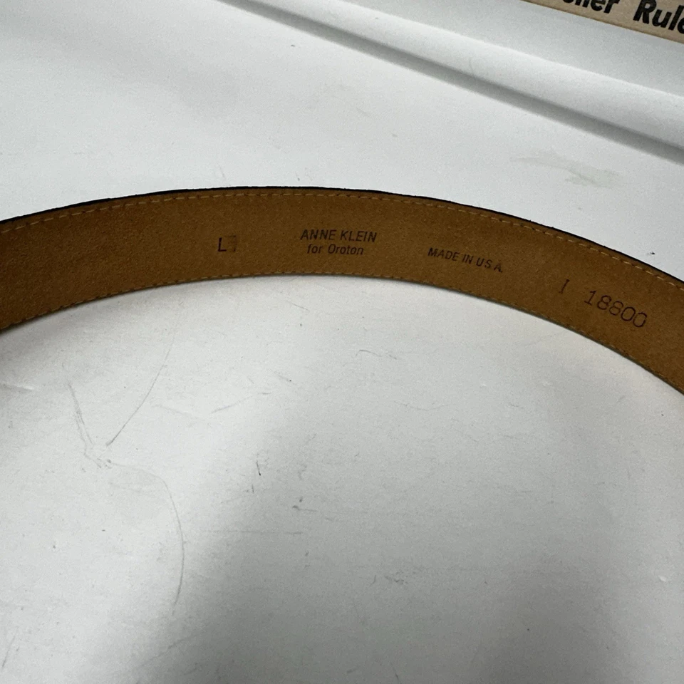 Cinturón Vintage Anne Klein Cara de León Hebilla Negro Charol Grande 31-34 pulgadas Foto 3 de 4