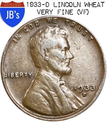 1933-D Lincoln Wheat Cent Penny 1c - VERY FINE (VF)