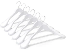White Wooden Coat Hangers 6 Pack Glossy Wide Shoulder Anti Slip Bar Heavy Duty