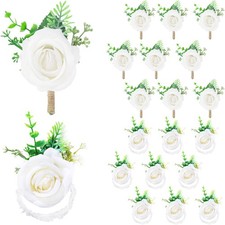 20 PCS Rose Wrist Corsage Boutonniere Set Wedding Bride Groom Prom Party Kit