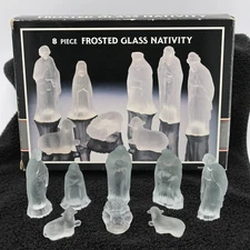 Frosted Glass 4" Nativity 8 Pc Set 1988 Four Star With Org Box  Ex-Cond
