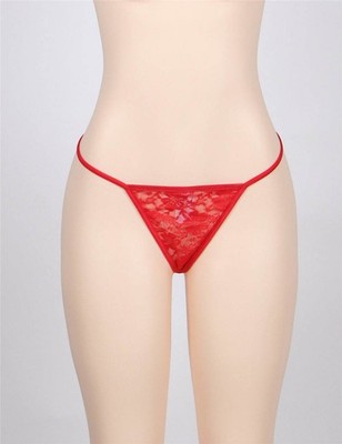 WOW BABE rot transparent Blumen Spitze Träger G String Slips Höschen Tanga Größe 10
