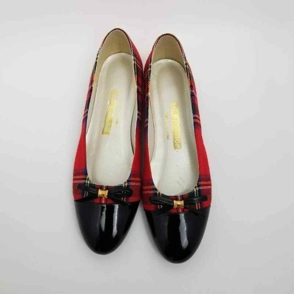 Tog Shop женщин красный черный клетку балет плоский туфли бант слипоны размер 9 2A - Изображение 4 из 4