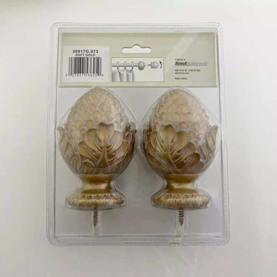 Kirsch Wood Oak Leaf Finials for 1 3/8" Diameter Pole -1 Pair Soft Gold NIP - Image 2 of 4