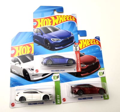 Hot Wheels Tesla Model S Plaid W+R #9 2025 HW EV +2024 Blue -3pcs
