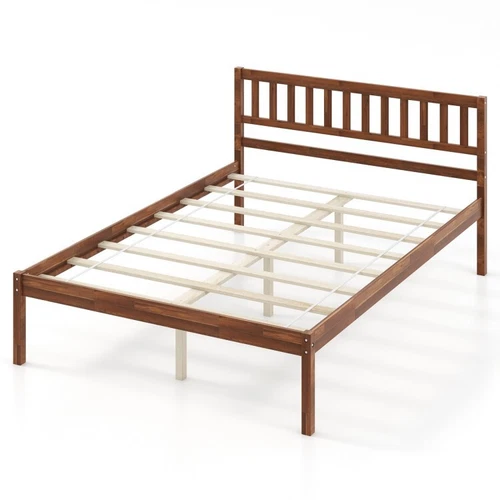 Full Size Solid Wood Bed Frame Platform Wooden Slat Support W/ Headboard Bedroom