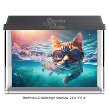 Brown Cat Swimming Scuba Polyester Fish Tank Glass Backdrop Aquarium Background