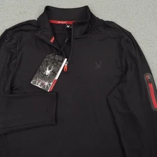 Spyder Base Layer Shirt Mens Large Black 1/4 Quarter Zip Long Sleeve Performance