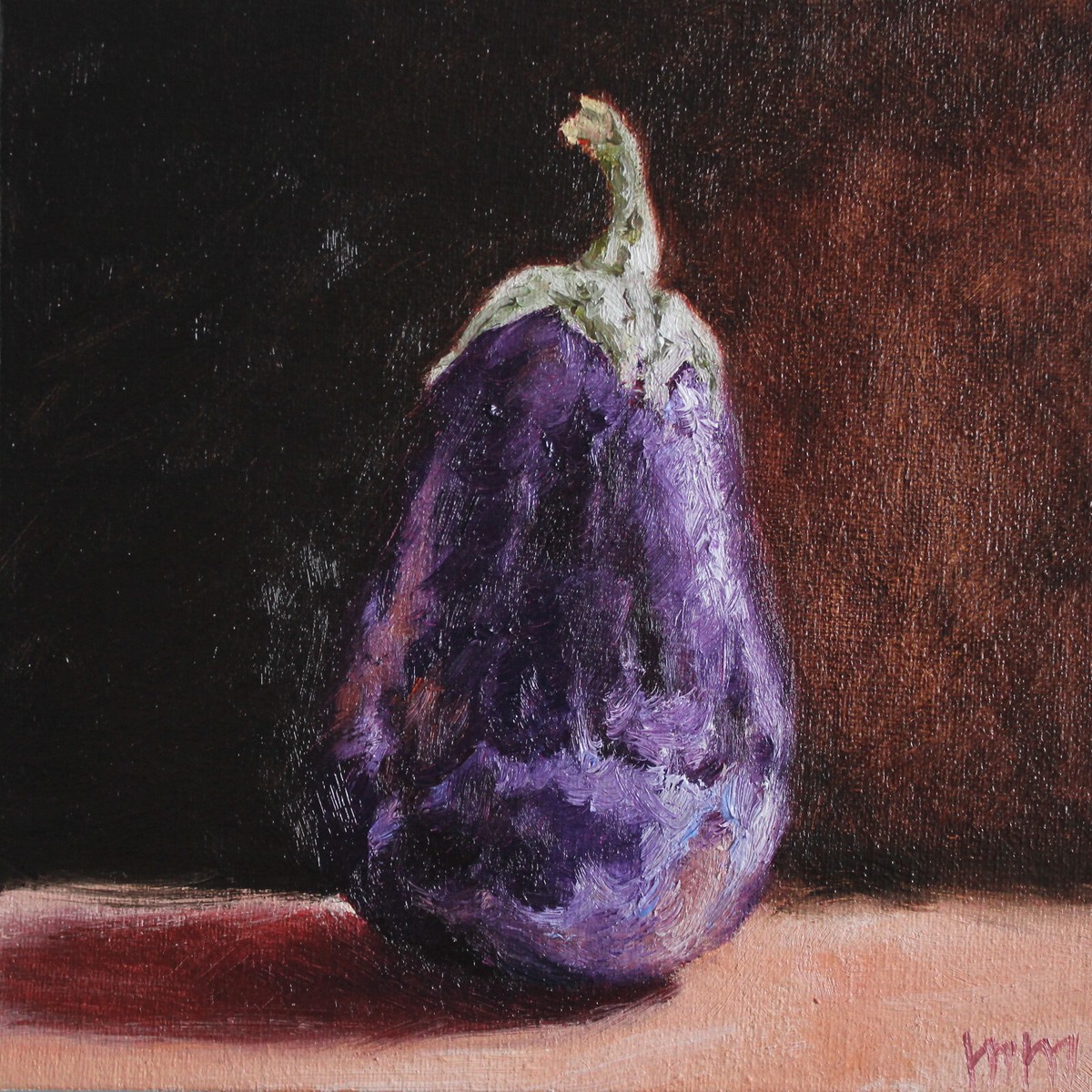 絵画 B4 Eggplant Oil Painting, Eggplant Still Life, Zucchini Original