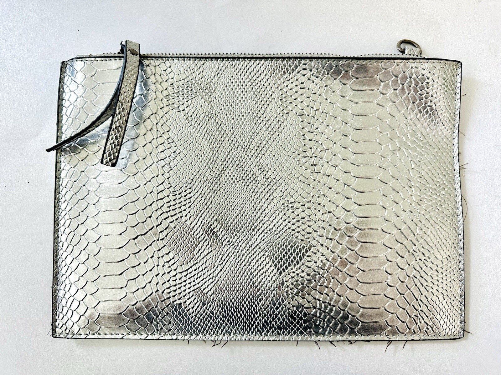 Silver Crossbody Purse Python Embossed Pattern - image 1