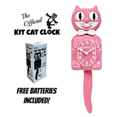 PINK SATIN KIT CAT CLOCK 15.5'' Retro Free Battery Official Kit-Cat Klock US MADE