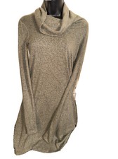 Mine Britton Sweater Dress Green Tones 3/4 Sleeves Pullover Turtleneck Size XS