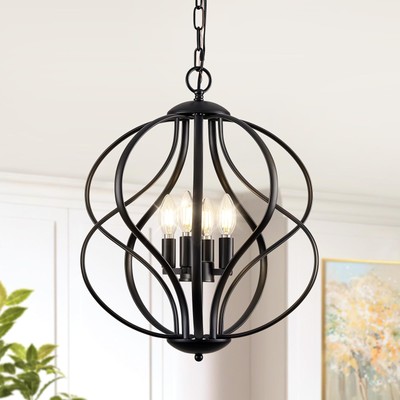 Modern Black Chandelier, 4 Lights Industrial Dining Room Chandeliers, Sphere ...
