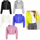 Ladies Crop Hoodies Casual Plain Zip Up Fleece Jacket hooded Sweatshirt Top UK