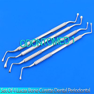 Dental Lucas Bone Curettes Set Of 4 - Stainless Steel Periodontal Surgery Tools