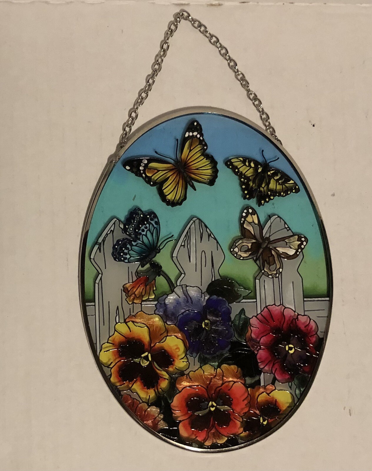AMIA StainedGlass Look Butterflies and Pansies Suncatcher Hand