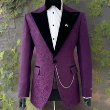Floral Jacquard Wedding Suits for Men Peak Lapel Tuxedo Prom Party Suits2 Piece
