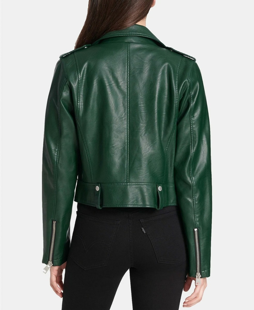 Green Leather Jacket for Women Pure Lambskin Biker Jacket Size
