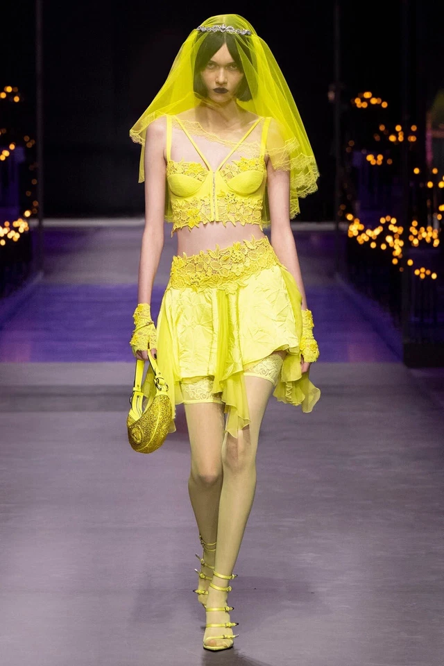 Versace взлетно-посадочная полоса это 38/ США 2 цветочный кружевной корсет бюстье укороченный верхний желтый новый с Ярлыками $2,225