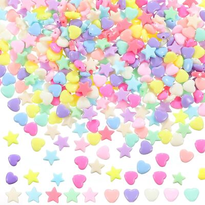 400 Pieces Acrylic Star Beads Heart Pastel 9 mm, Light Color 