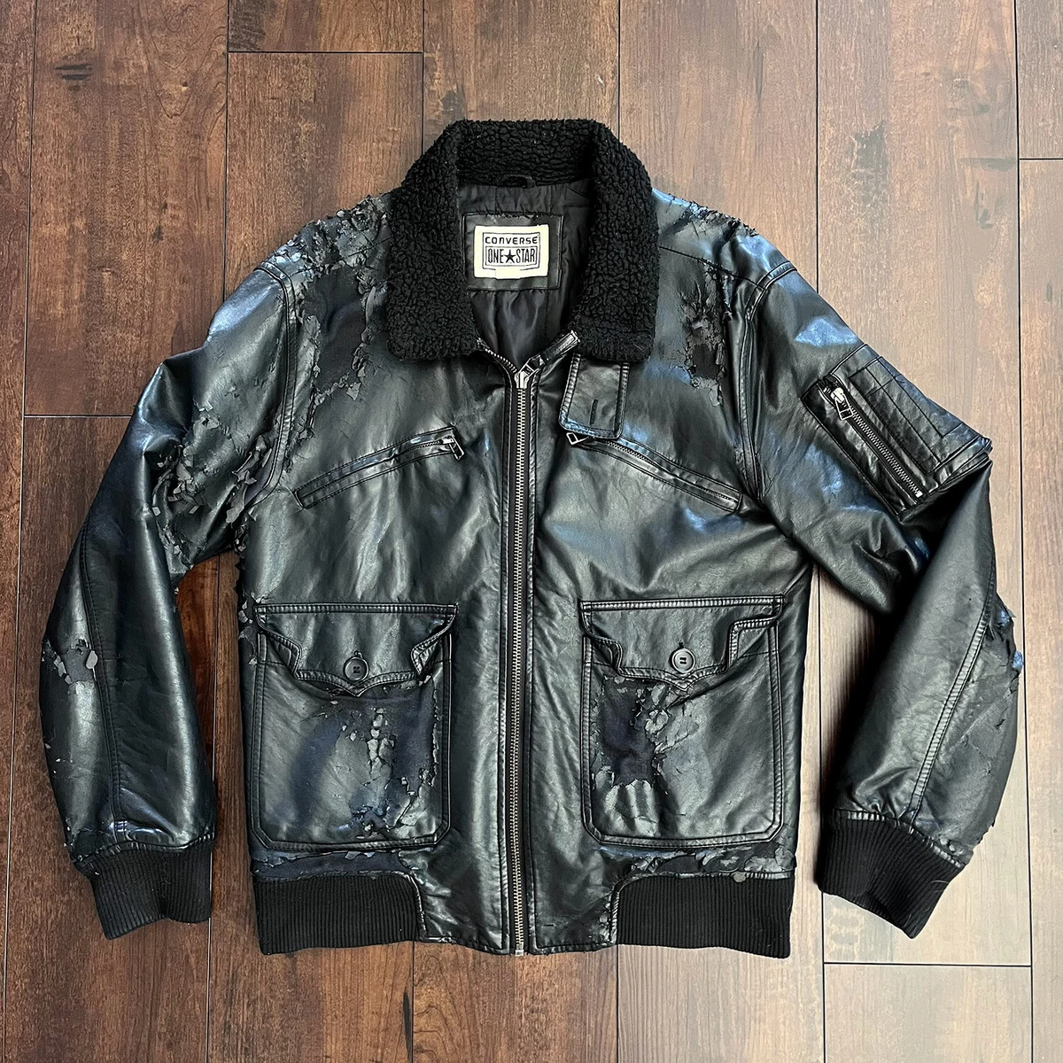 Converse on sale leather jacket