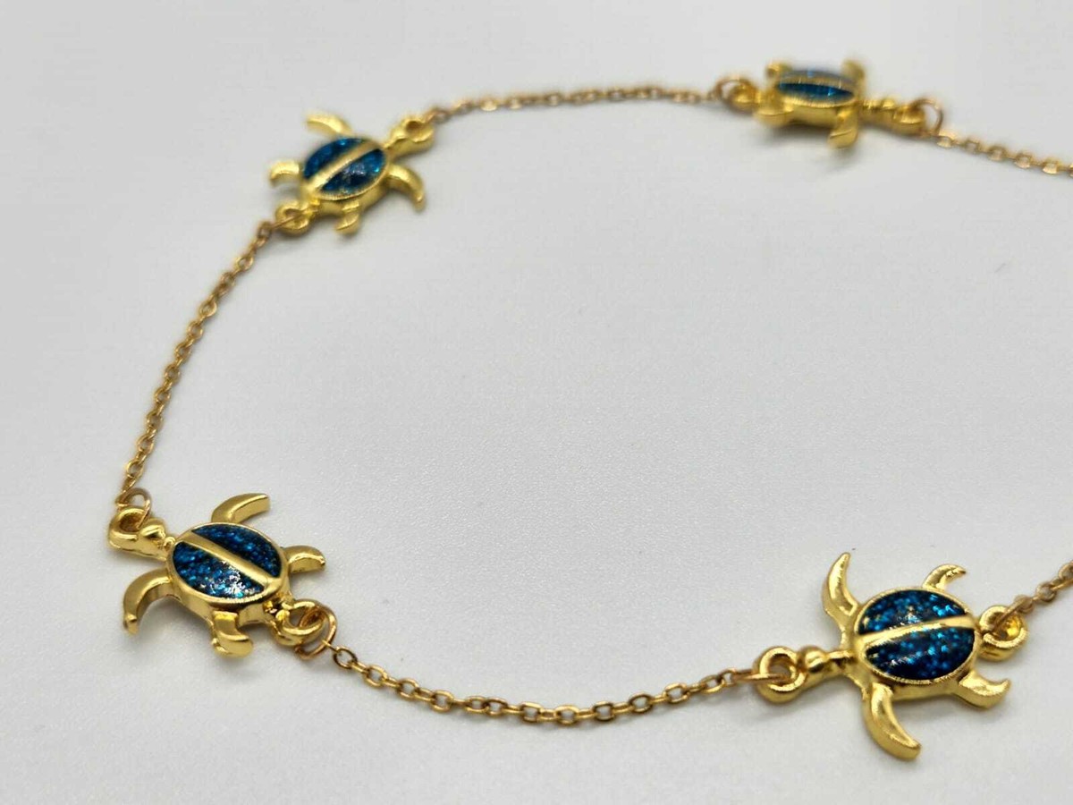 Gold Plaited Bracelet Blue Turtle Gift. Free Shipping | eBay