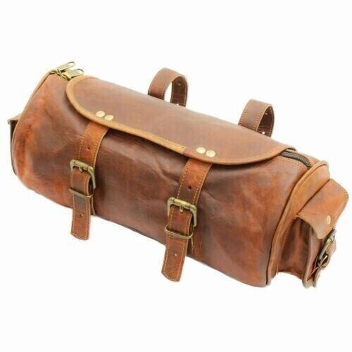Real VINTAGE Leather Tool Bag Motorcycle BROWN Front Fork Storage
