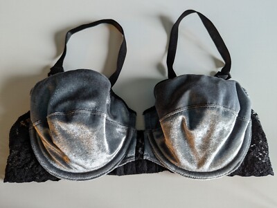 True Vintage Rene Rofe Lingerie SILVER Velvet Bra 34C 1990s Vtg Rare Sexy Punk
