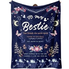 Bestie Gifts for Women - Best Friend Blanket Gift 60 x 50 Inch Navy Blue Bestie