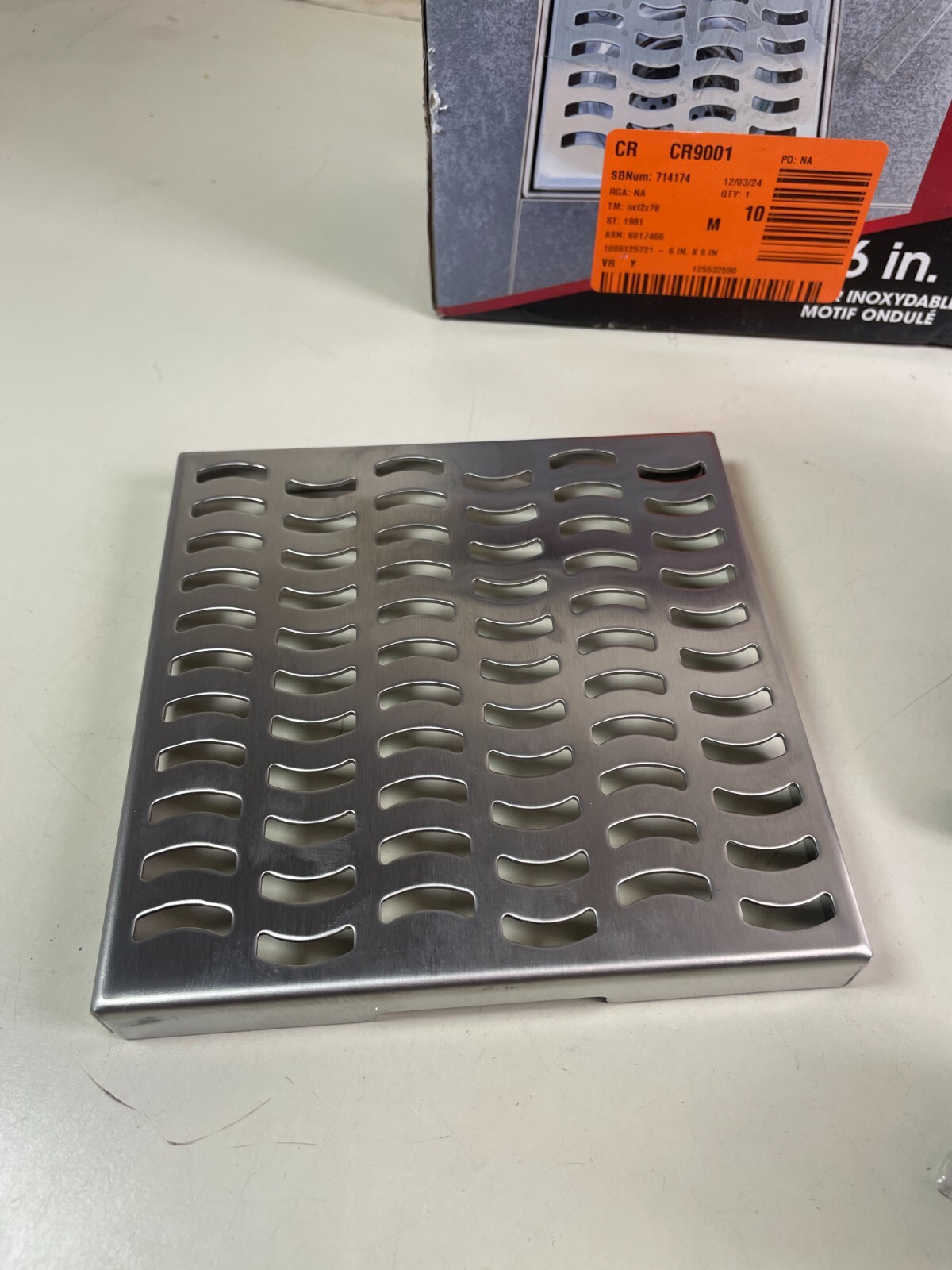 RELN 6" x 6" Stainless Steel Square Shower Drain Wave Pattern Drain Cover