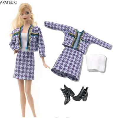 Purple Little Fragrant Clothes Set for 11.5inch Doll Outfits  Tweed Coat Skirt