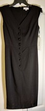 Calvin Klein Black Sleeveless Stretch V Neck Pencil Dress Size 2 Button or Zip