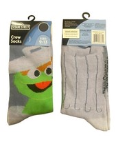 Sesame Street OSCAR THE GROUCH Men's Size 9-13 Crew Socks Gray Green White Fit
