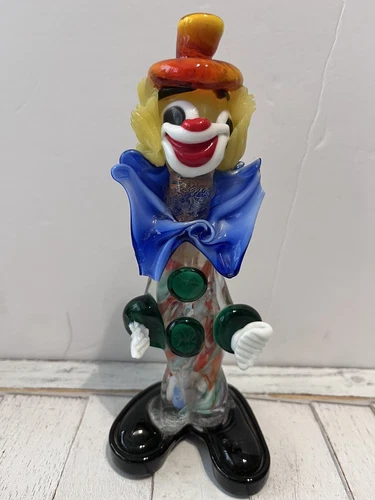 Vintage 70s Murano Colourful Glass Clown Figurine/Ornament 8” Damaged