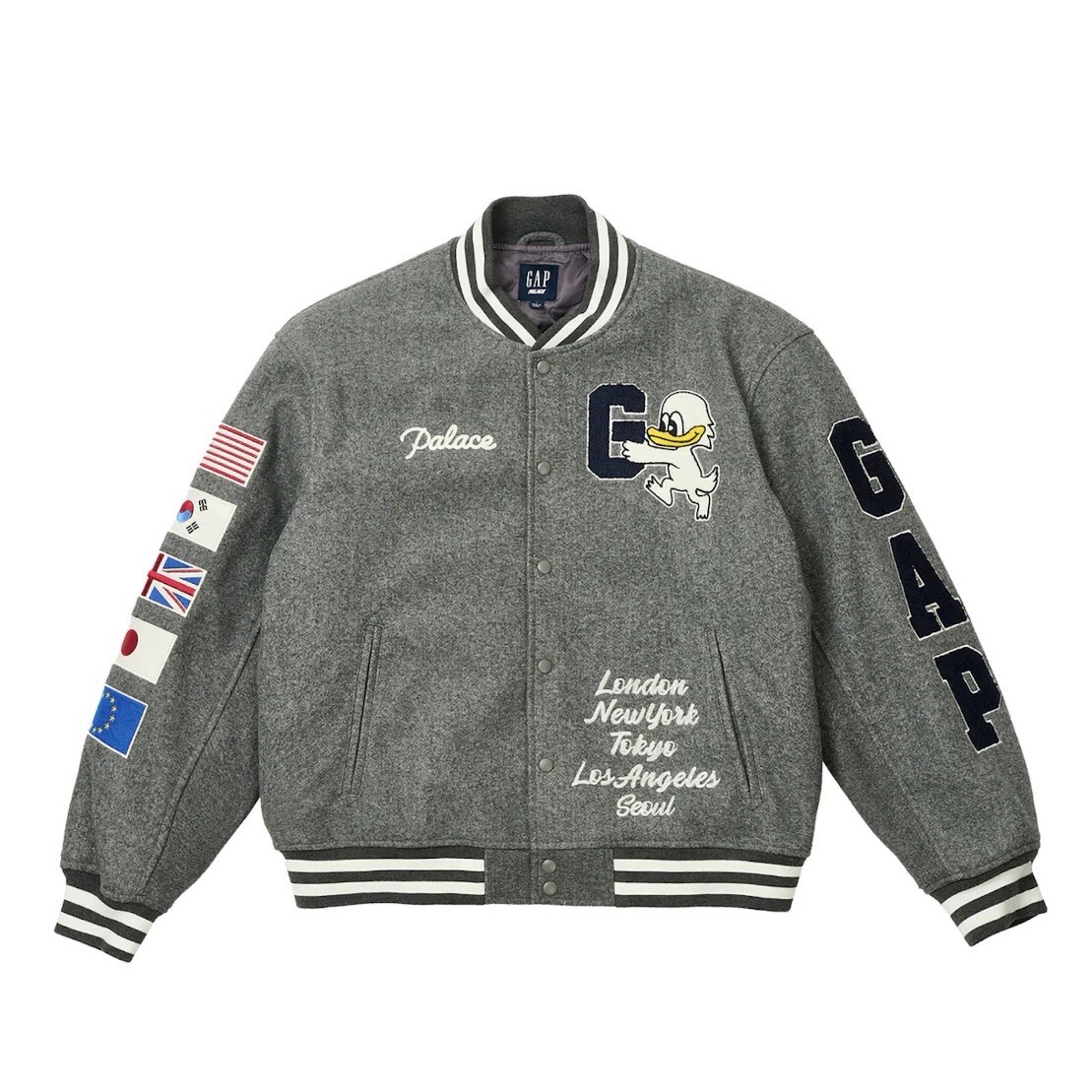 PALACE Gap Varsity Jacket スタジャン　XL Grey Palace x GAP Varsity Jacket - Grey - Size XL *SHIPS ASAP* | eBay