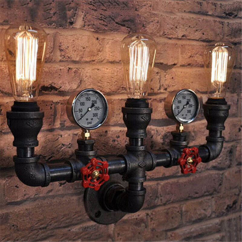 prop Som indgang Antique Style Wall Lamp Metal Water Pipe Steampunk Wall Sconce Vanity  Lighting | eBay