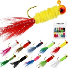 Crappie Jigs 20pcs - Feather Hand-Tied Marabou Lures for Ice & Fly Fishing