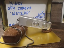 Vintage 1960s Minox Wetzler Subminiature Spy Camera w/ Leather Case Chain Box