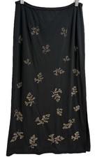 Talbots Black Embroidered Floral Midi Skirt Boho Cottagecore Y2K Pull On Small