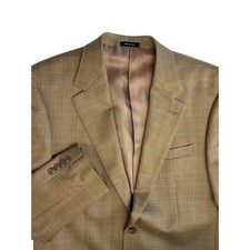 Lauren Ralph Lauren Blazer Mens 40 L Wool Silk Tan Windowpane Plaid Academia