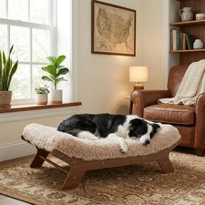 Elevated Wood Dog Bed Frame W/ Foam Mattress WalnutPattern L