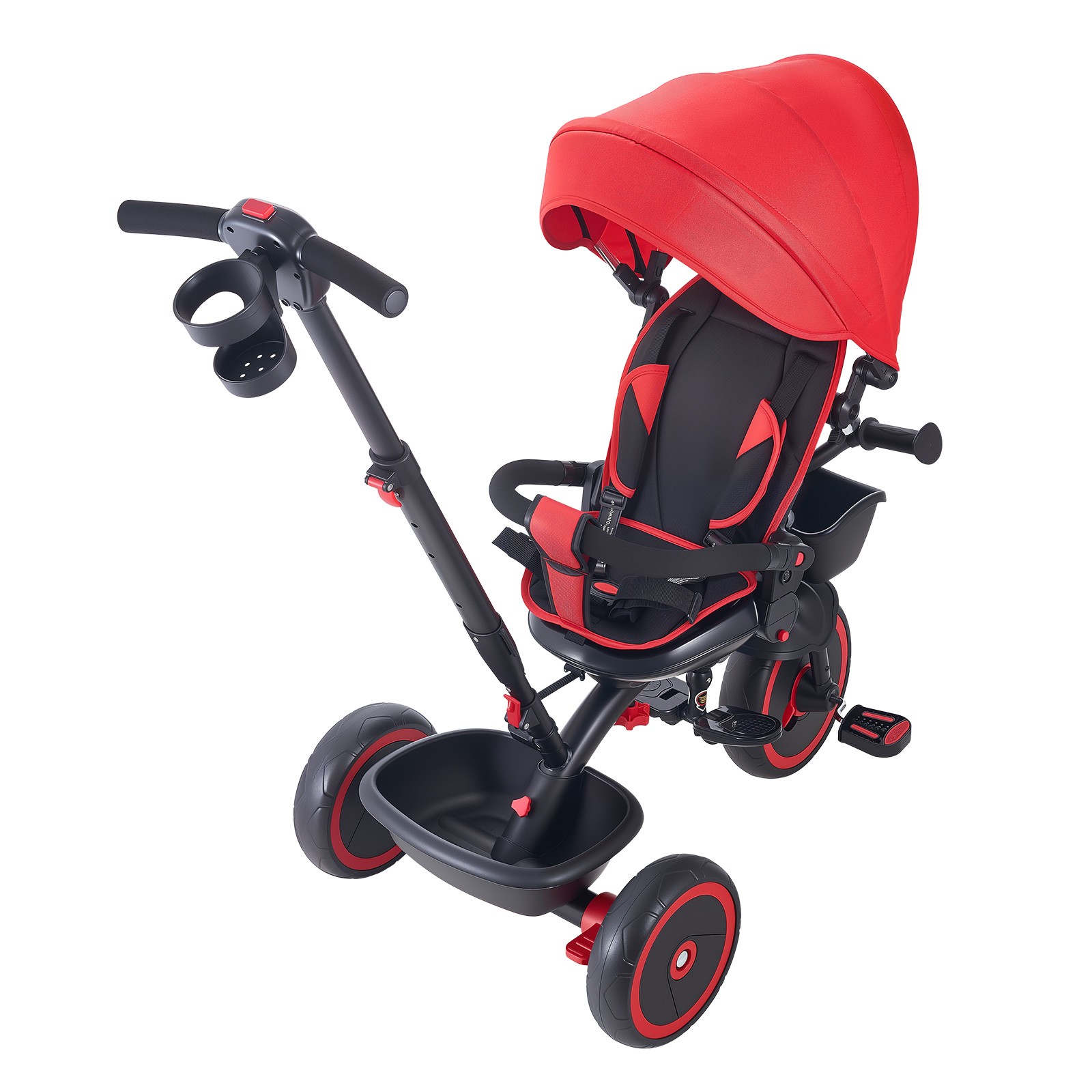 Uimoso 6-in-1 Toddler Tricycle with Push Handle for Kids Aged 1-5, Red/Black